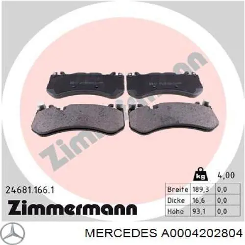 A0004202804 Mercedes Pastillas delanteras
