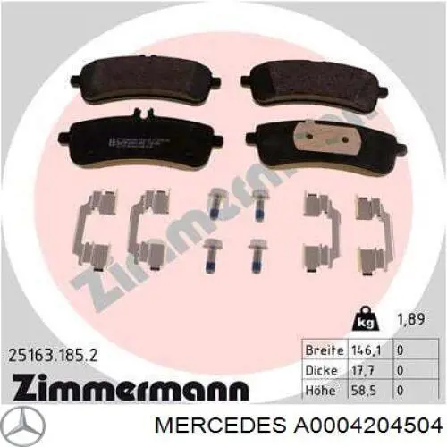 A0004204504 Mercedes pastillas de freno traseras