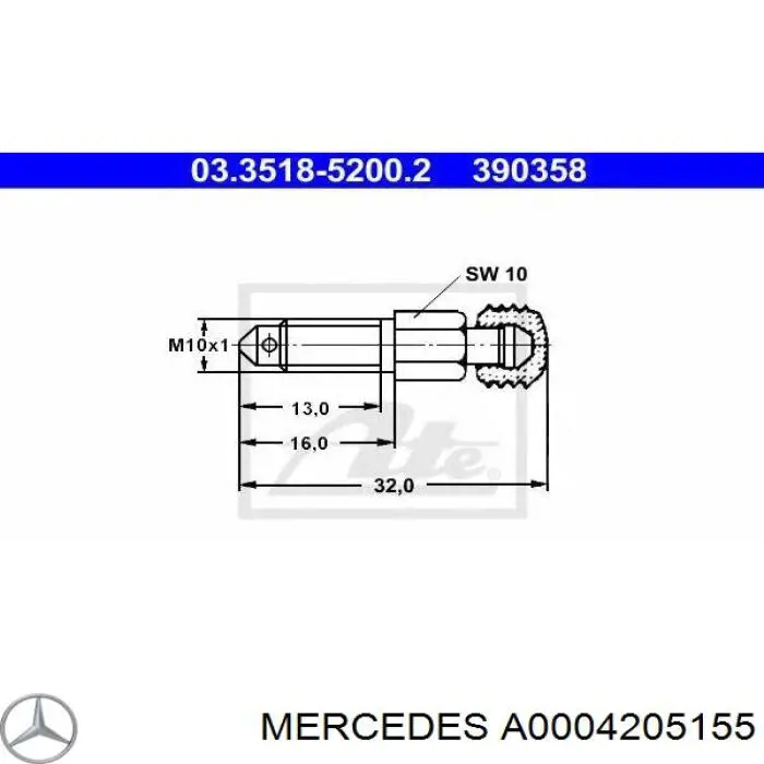 A0004205155 Mercedes tornillo/valvula purga de aire, pinza de freno trasero
