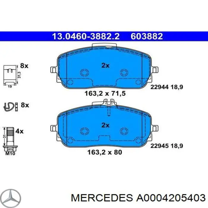 A0004205403 Mercedes pastillas de freno delanteras