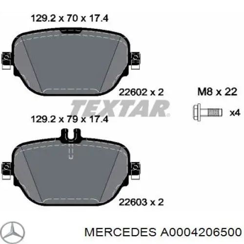 A0004206500 Mercedes Pastillas freno traseras