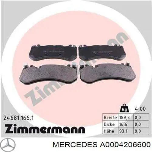 Pastillas freno delanteras Mercedes A0004206600 precio, desde 127,25 EUR