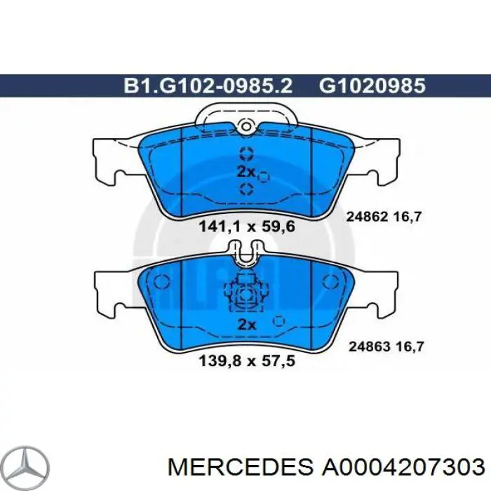 Pastillas de freno traseras A0004207303 Mercedes