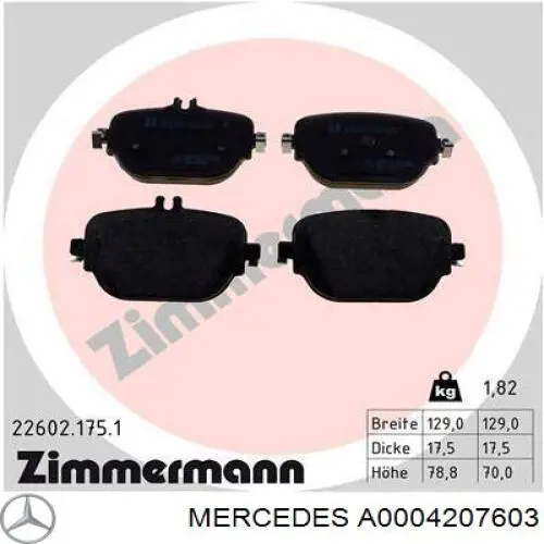 A0004207603 Mercedes Pastillas freno traseras
