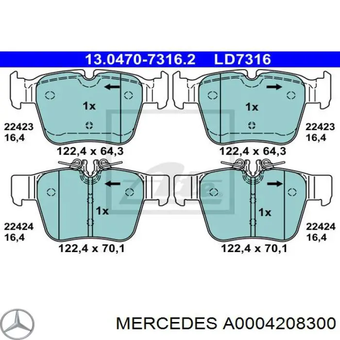 A0004208300 Mercedes pastillas de freno traseras