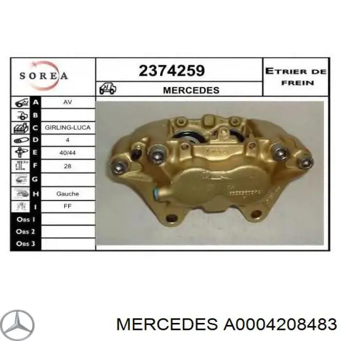 A0004208483 Mercedes pinza de freno delantera izquierda