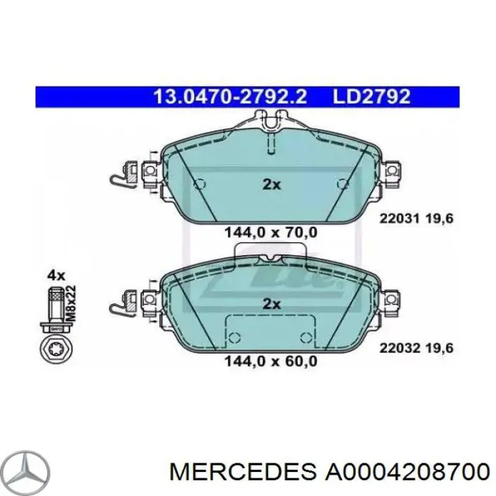 Pastillas de freno delanteras Mercedes A0004208700