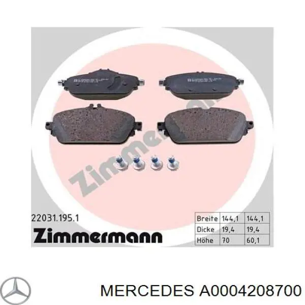 A0004208700 Mercedes Pastillas delanteras