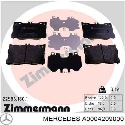 Comprar A0004209000 Mercedes Pastillas delanteras de freno