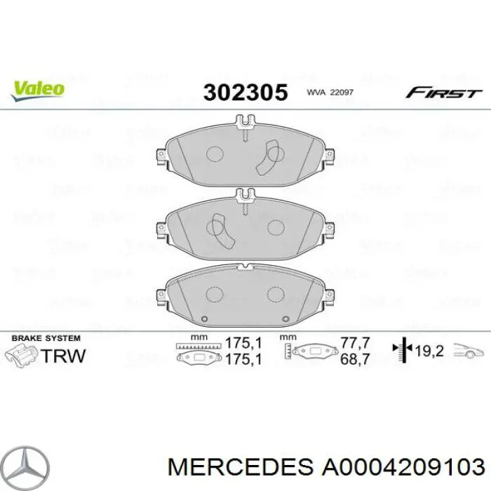 Pastillas freno delanteras Mercedes A0004209103 precio, desde 42,65 EUR