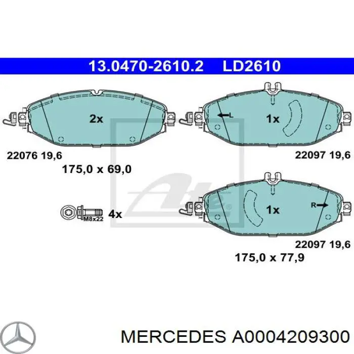 A0004209300 Mercedes pastillas de freno delanteras