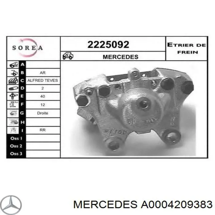 A0004209383 Mercedes pinza de freno trasero derecho