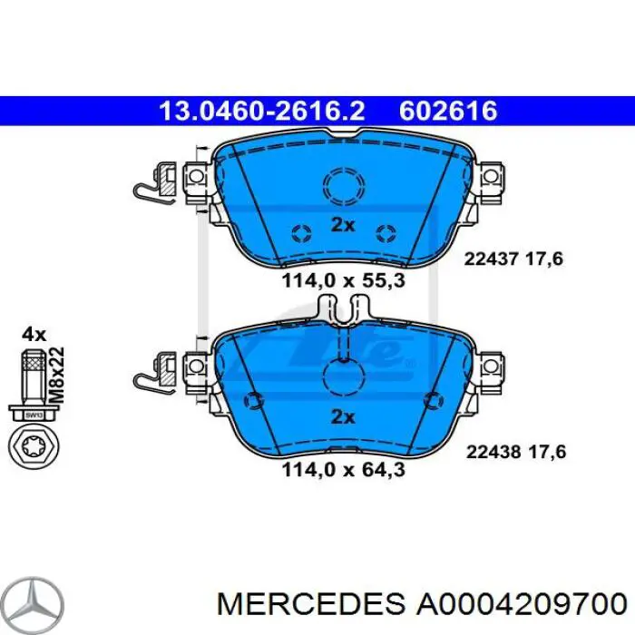 Pastillas de freno traseras A0004209700 Mercedes