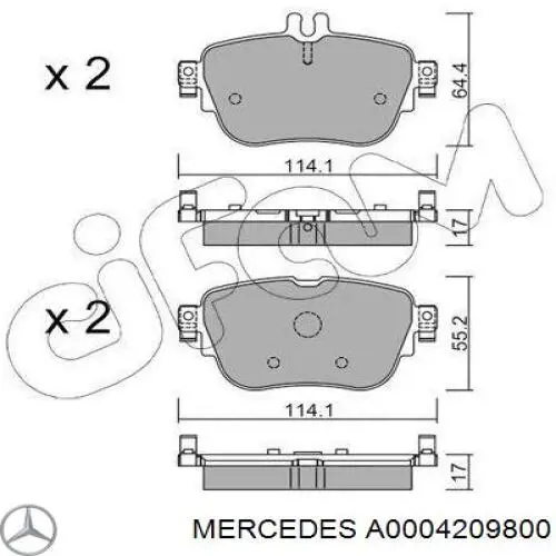 Pastillas traseras Mercedes A0004209800