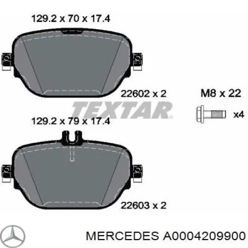 Pastillas traseras de freno Mercedes A0004209900 precio, desde 46,92 EUR