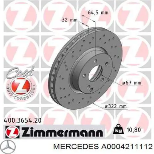 Disco de freno delantero Mercedes A0004211112