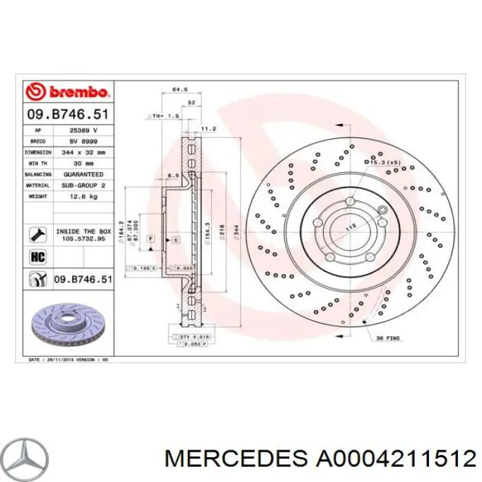 A0004211512 Mercedes freno de disco delantero