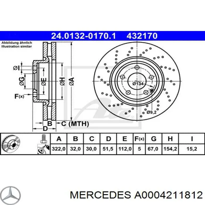 A0004211812 Mercedes freno de disco delantero