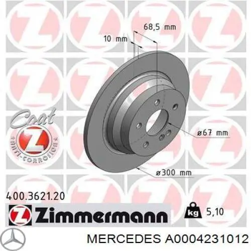 Comprar A0004231012 Mercedes Disco de freno trasero