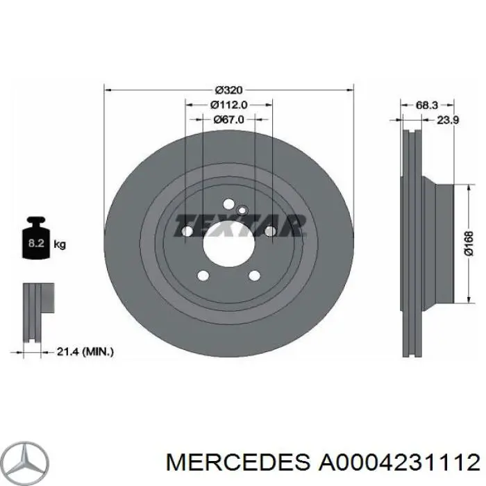 A0004231112 Mercedes disco de freno trasero