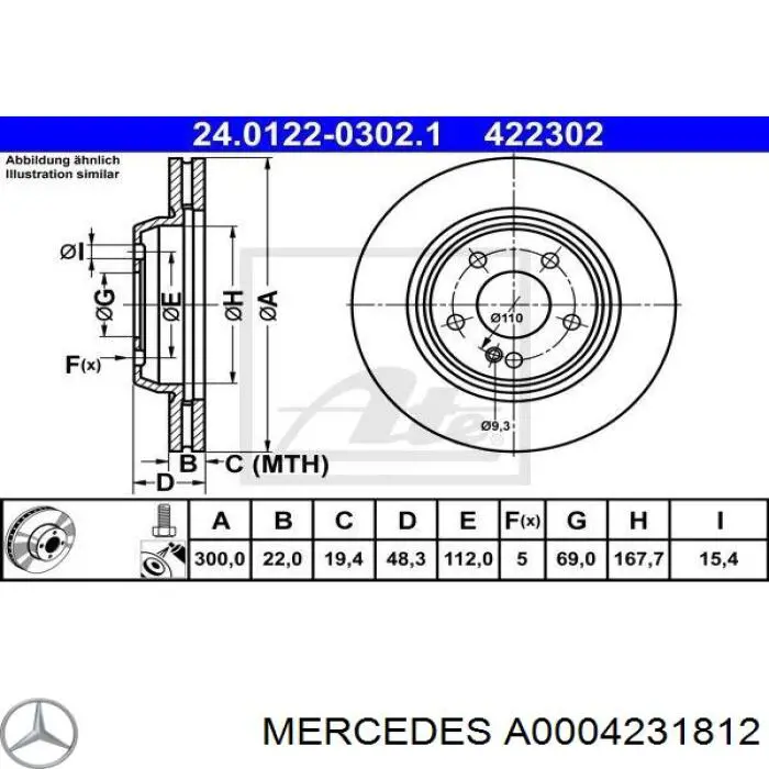 A0004231812 Mercedes Freno de disco trasero