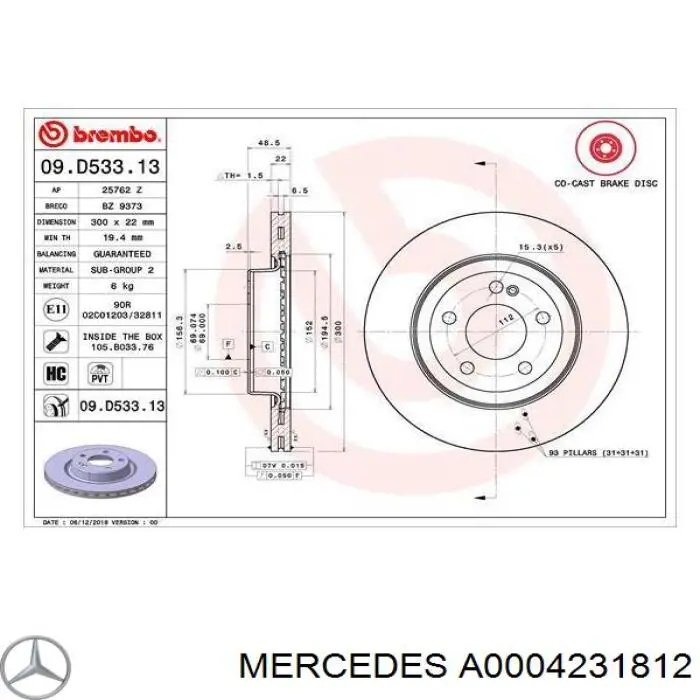 Disco de freno trasero Mercedes A0004231812 precio, desde 92,53 EUR