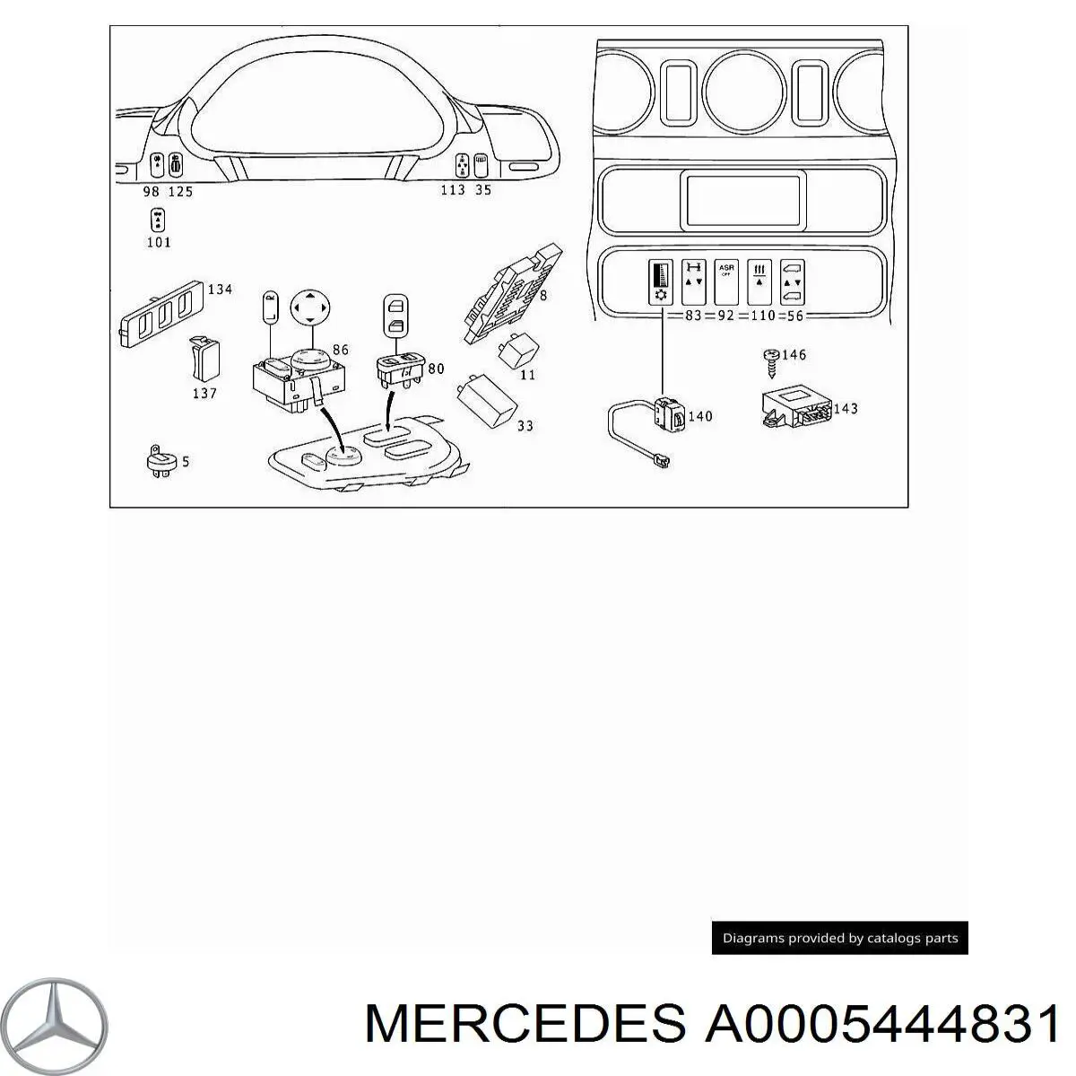 A0005444831 Mercedes botón de elemento de regulación, regulación del alcance de faros