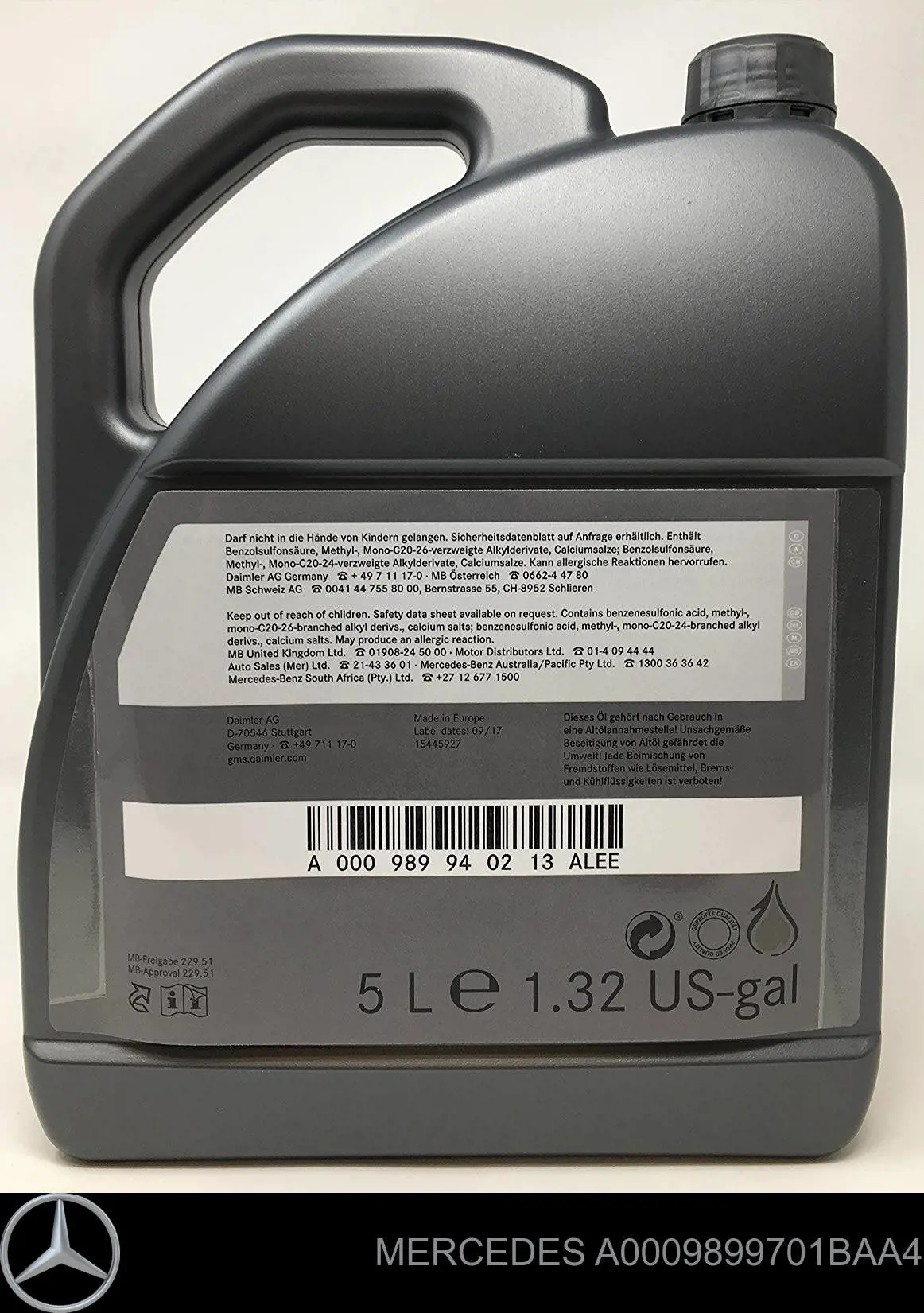 A0009899701BAA4 Mercedes Aceite