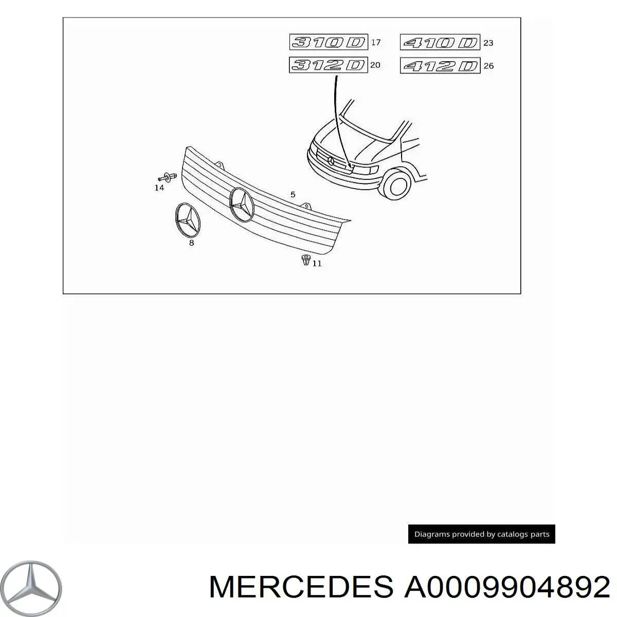 A0009904892 Mercedes clips de fijación para rejilla de radiador de panel