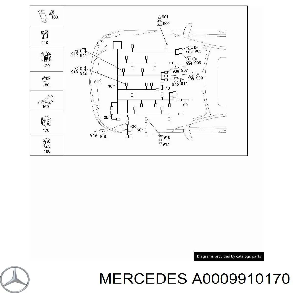 Clip de fijación de moldura de parabrisas A0009910170 Mercedes