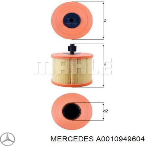 A0010949604 Mercedes filtro de aire