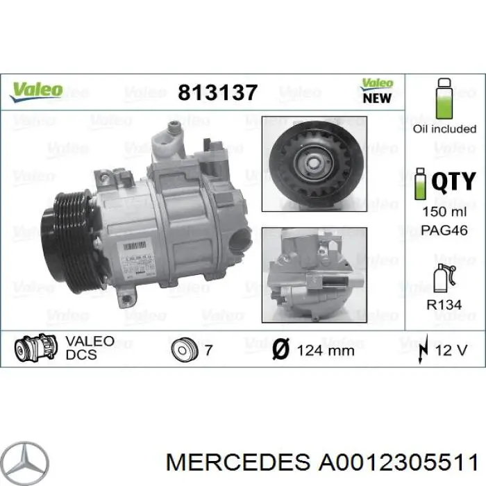 A0012305511 Mercedes compresor de aire acondicionado
