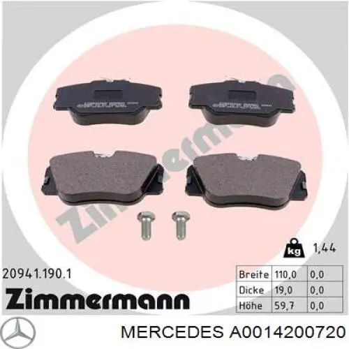 Pastillas de freno A0014200720 Mercedes