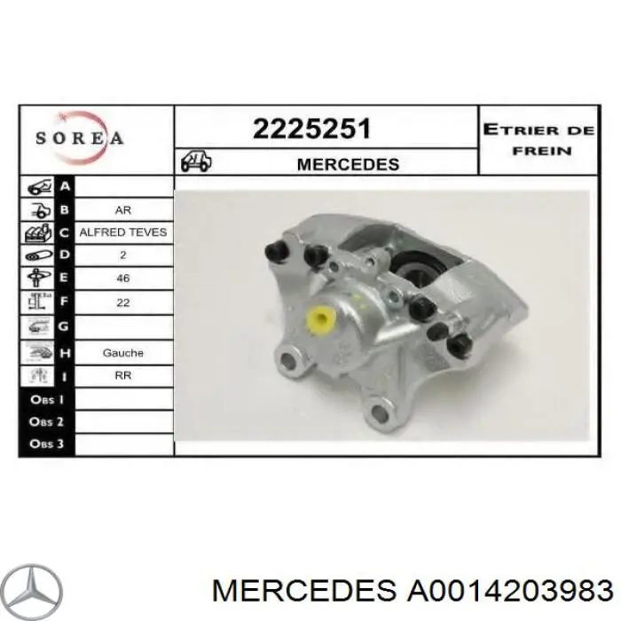 14203983 Mercedes pinza de freno trasera izquierda