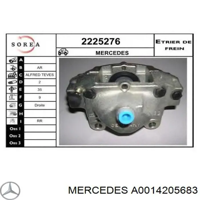 A0014205683 Mercedes pinza de freno trasero derecho