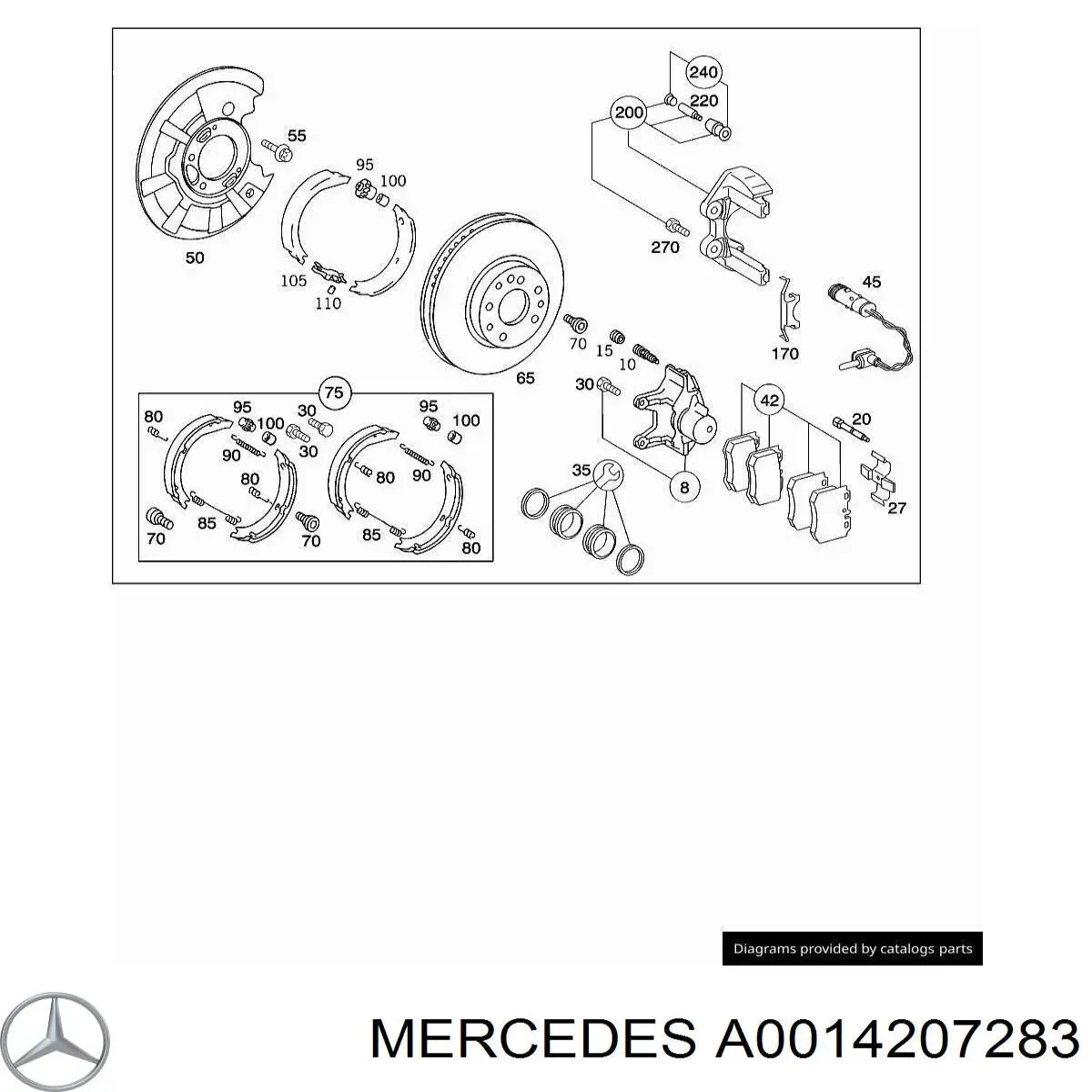 Pinza de freno trasera derecha Mercedes A0014207283 precio, desde 68,24 EUR