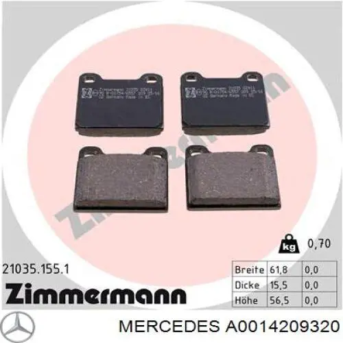 Pastillas traseras de freno Mercedes A0014209320 precio, desde 16,28 EUR