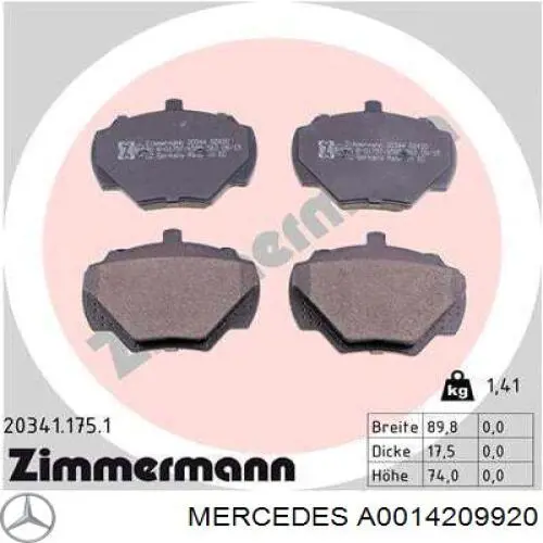 Comprar A0014209920 Mercedes Pastillas delanteras de freno