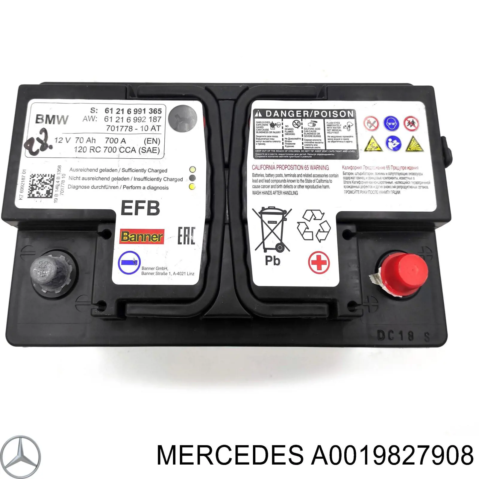 A0019827908 Mercedes Batería Start-Stop