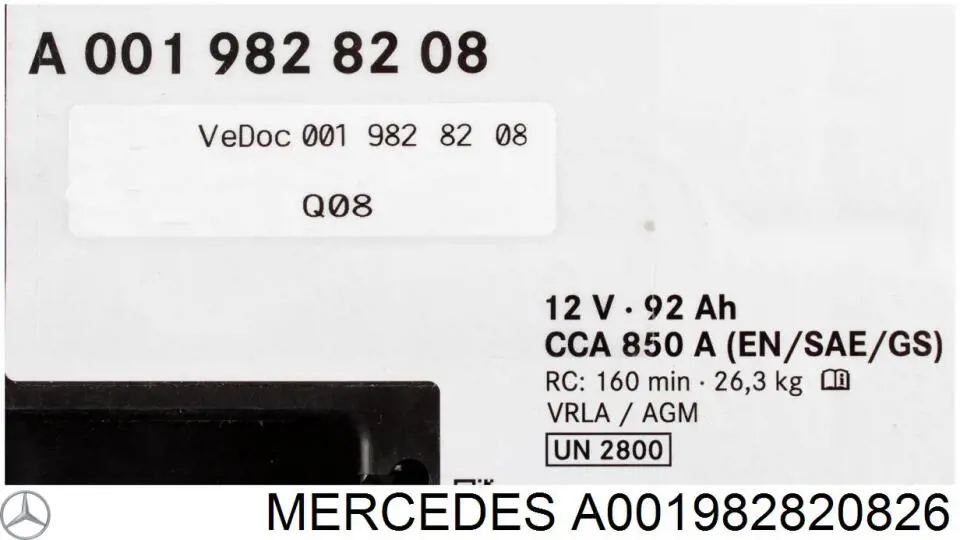 Batería de Arranque Mercedes (A001982820826)