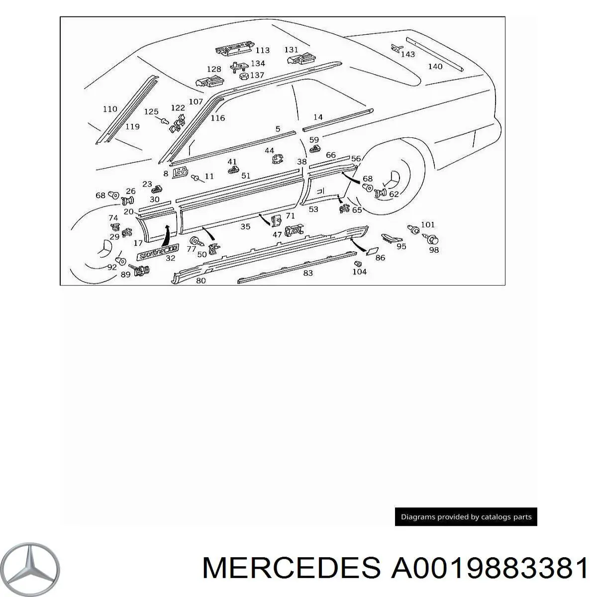 A0019883381 Mercedes clips de fijación de moldura de puerta