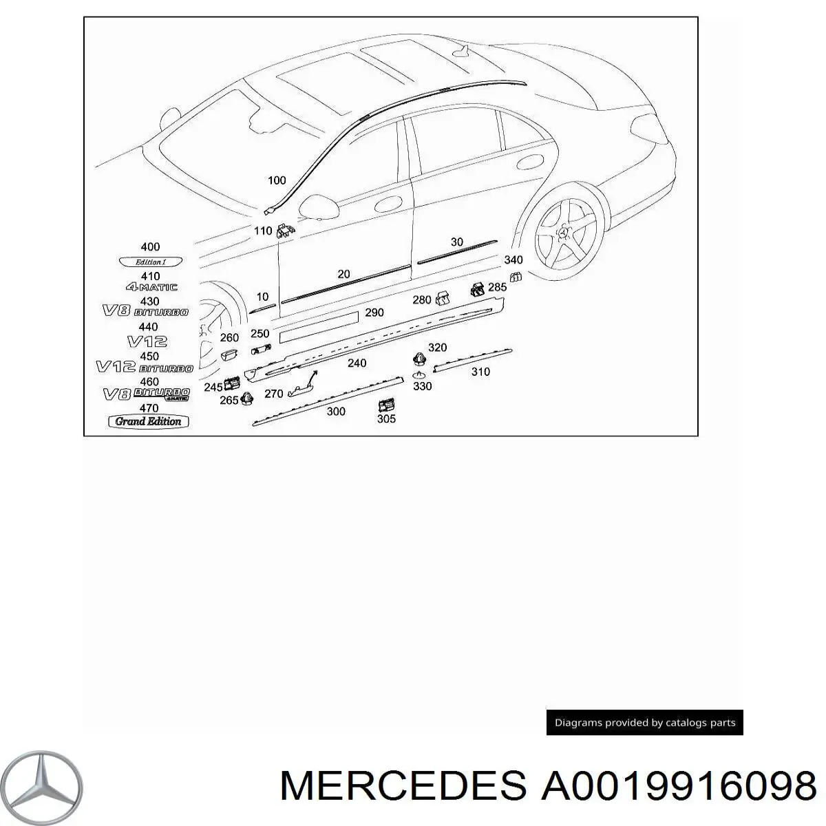 0019916098 Mercedes clip, tubuladura de sujeción, alféizar de la puerta