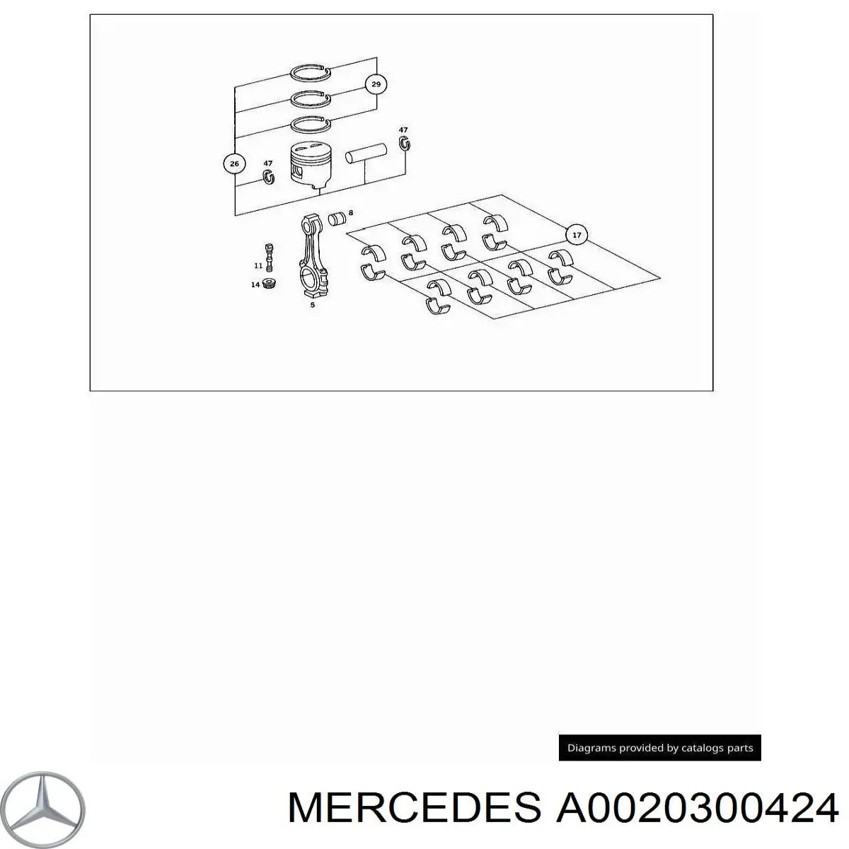0020300424 Mercedes aros de pistón para 1 cilindro, std
