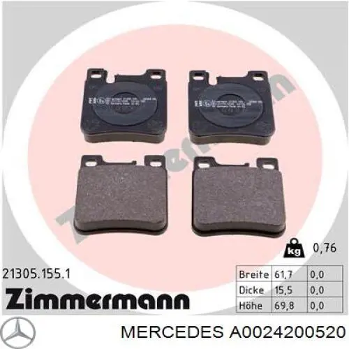 Comprar A0024200520 Mercedes Pastillas de freno traseras