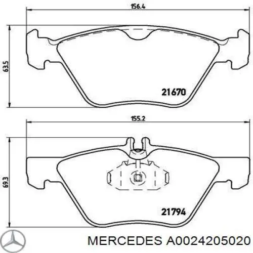 Comprar A0024205020 Mercedes Pastillas delanteras de freno