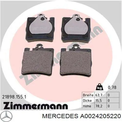 Pastillas traseras Mercedes A0024205220