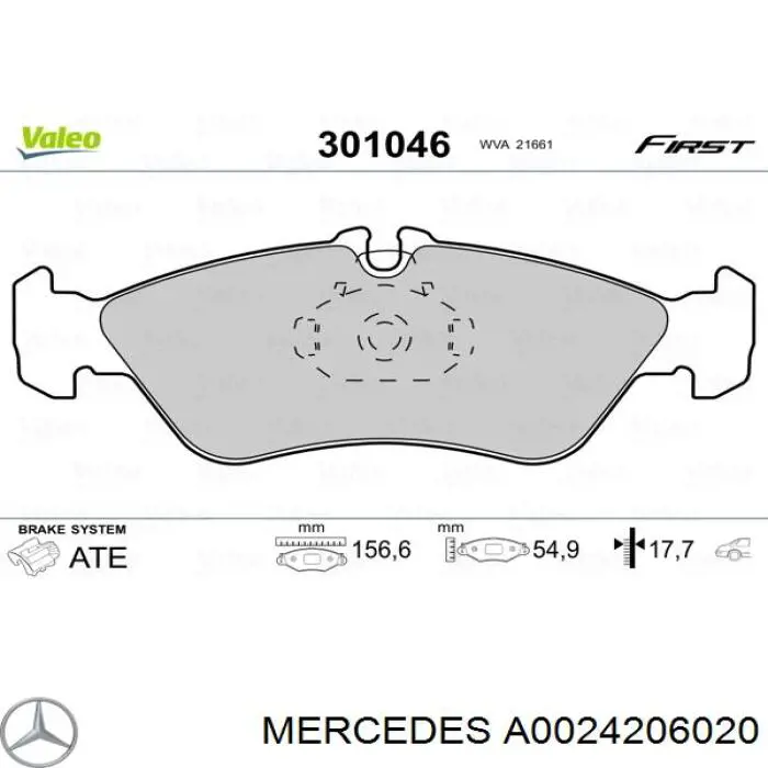 Pastillas de freno traseras A0024206020 Mercedes