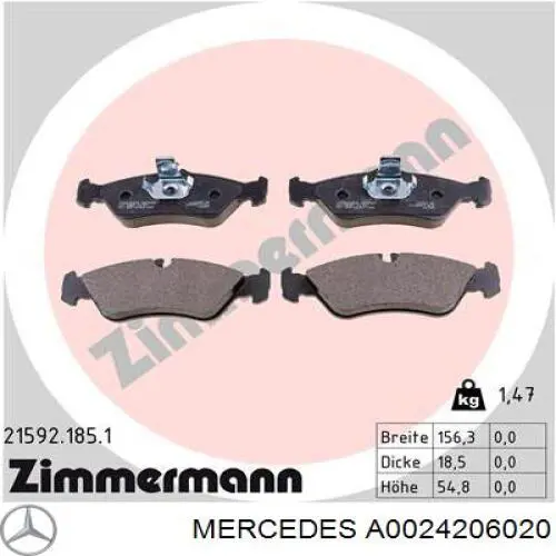 Pastillas traseras de freno Mercedes A0024206020 precio, desde 25,16 EUR