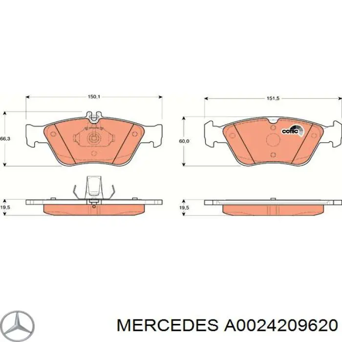 A0024209620 Mercedes pastillas de freno delanteras