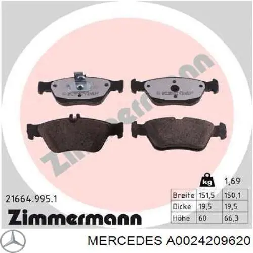 Pastillas de freno A0024209620 Mercedes